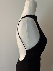 Maria Bianca Nero Black Solid Boat Neck Backless Ruched Bodycon Midi Dress S
