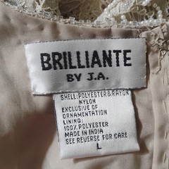 Brilliante by J.A. Beige Lace Beaded Sequin Long Formal Dress Crew Neck L