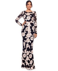 Betsy & Adam Women&rsquo;s Embroidered Mesh Gown – Black/Champagne Size 6P NWT