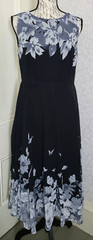 NWT Tendency brand black sleeveless maxi dress w gray & white flowers, ladies&rsquo; M