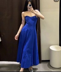 ZARA New WOMAN SS25 POPLIN TIE MIDI DRESS CORNFLOWER BLUE | 3152/317 SIZE M