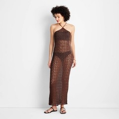 Future Collective with Jenee Naylor Open Stitch Ankle Length Dress Women M Brown
