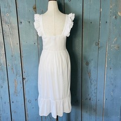 NWT OLD NAVY Eyelet Flutter Sleeve Midi Dress White Size Medium Coastal Classic