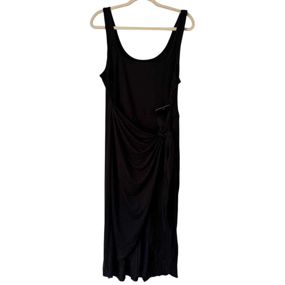 Tuckernuck Black Pullover Tie Front Viscose Casual Midi Dress Size XL NWOT