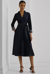 Lauren Ralph Lauren Women Surplice Georgette Midi Dress Dark Rinse Size 10