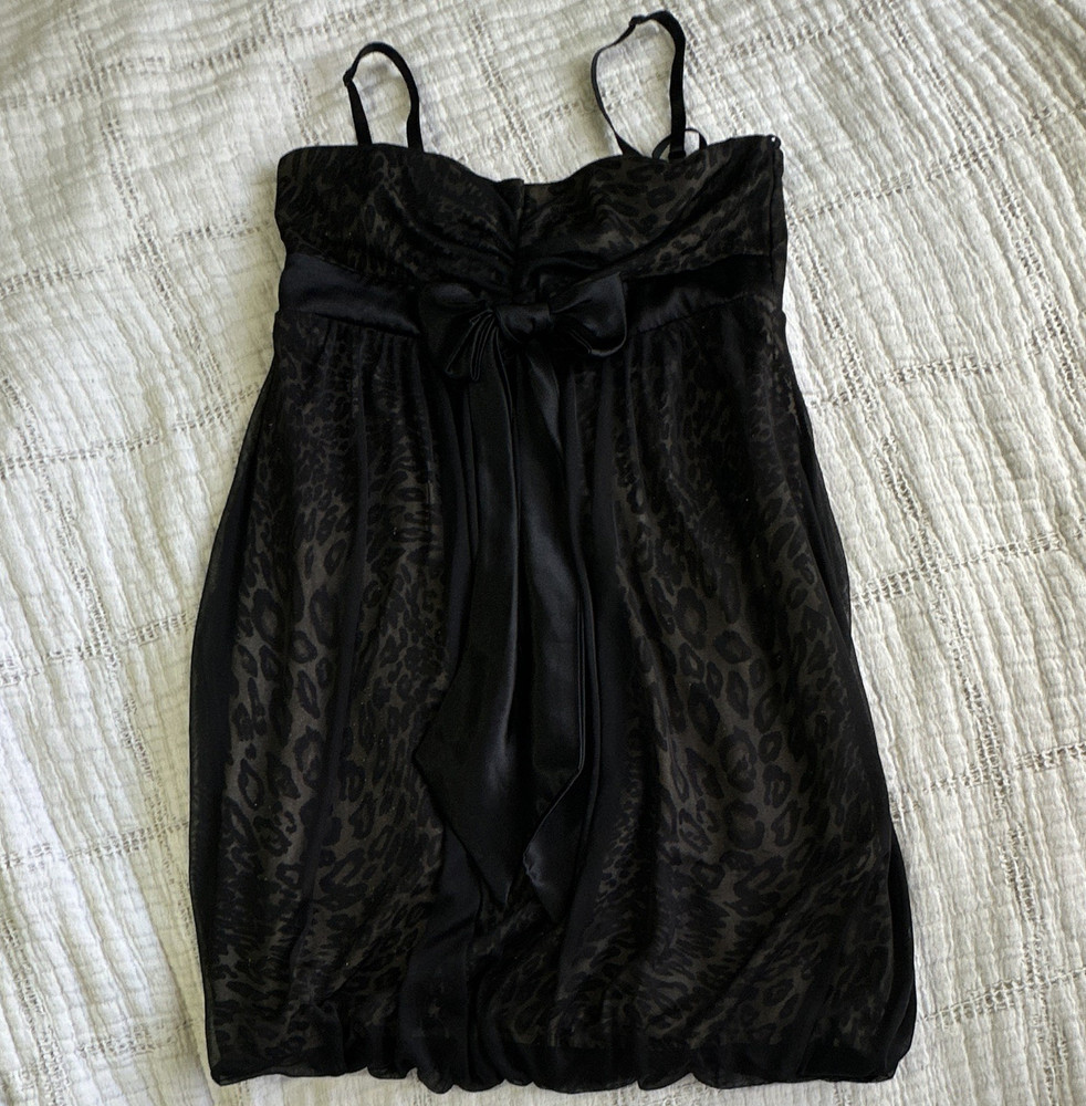 City Studio Black Leopard Mesh Chemise V-Neck Adjustable Straps Size M