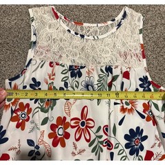 Womens Floral Swing Dress Sm Sleeveless Lace Yoke White Boho/Cottagecore Dress