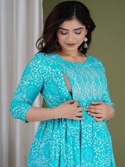 Handmade Floral Cotton Maternity Dress : Nursing Friendly Gown With Side Zipper