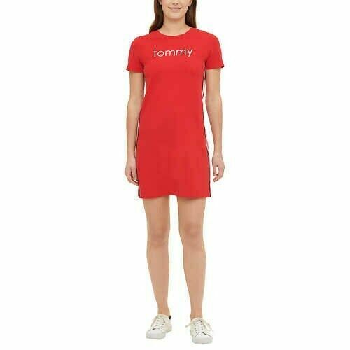 Tommy Hilfiger Signature Tee Dress Red 95%Cotton/5%Elastane Ladies&rsquo; size L, NEW