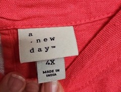 A New Day Women&rsquo;s Plus Size 4X Coral Dress Linen 55% Rayon 45% With Pockets