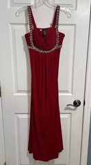 JS Boutique Red Sleeveless Rhinestone Diamond Bust Formal Dress Size 4P Ruching