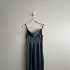 Dressed LA 100% Silk Maxi Slip Dress Size S Dark Charcoal Grey Chiffon Hem