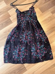 TOPSHOP Multi-Color Abstract Firework Print Smocked Mini Dress, Size UK 8 / EU 3