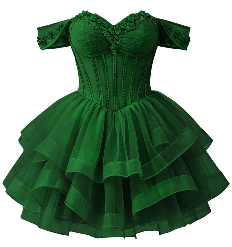 3D Floral Tulle Homecoming Dresses Short Beaded DAMA Dresses for Quinceanera