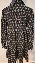 Crown & Ivy Lg Black w/ Green Block Print Tier Midi Dress Long Sleeve 97% Cotton