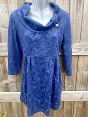 Lovely Soft Stretch Blue MANTARAY Cowl Neck Size 8 Mini Jumper Dress🥰