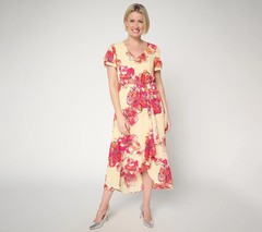 BEAUTIFUL by Lawrence Zarian Flutter Sleeve Dress-Yellow Floral-2X-NEW-A719488