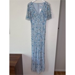 Mac Duggal 35110 Flutter Sleeve Floral Gown Size 4 NWT Floral Sequin Blue