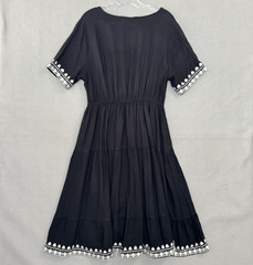 Solitaire Dress Women L Black Embroidered Midi Boho Vacation Resort
