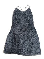 SHEIN Curve Black Solid Square Neck Spaghetti Strap Faux Fur Lace Up Mini 2XL