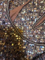 Papell Boutique Gold Brown Sequin Mini Dress Silk Polyester Size 6 Sleeveless