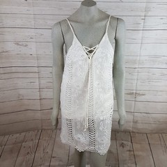 ASTR the Label Size Medium Lace-Up Shift Dress White Hidden Back Zipper NWT