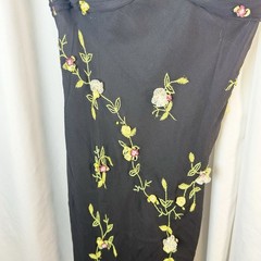 Scala 90s Y2K Pure Silk Black Floral Ribbon Midi Whimsigoth Dress Large Vtg