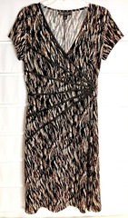 Connected Apparel Black Beige Brown SS Stretch Polyester Pullover Dress 12 EC!