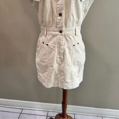 Sleeveless Button Front Utility Dress Beige Miou Muse Eleanor Denim Cargo NWT