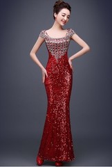 Chic Womens Sequins Formal Evening Bridesmaid Wedding Prom Party Ball Gown Dress