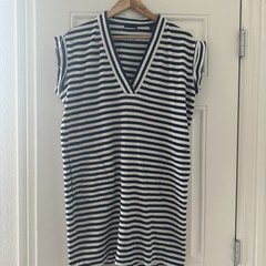 ATM Anthony Thomas Melillo S Navy White Stripe Shirt Dress Coastal Nautical