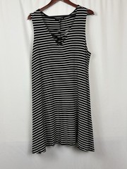 Living Doll Women Dress 3X Knit Short Striped Sleeveless Black White USA