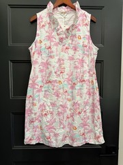 Crown Ivy Large Flamingo Print Ruffle Neckline Sleeveless Dress NWT 79.50