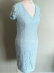 Roman Lace Bodycon Dress UK 14 Lined Pale Aqua Slight Stretch Party Occasion