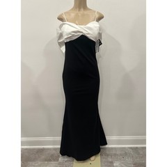 P GLAM Dress Women 11/12 Ivory Black New Twist Front Bow Back Formal Gown NEW