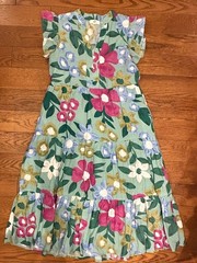 Entro Sage Green Floral Tiered Ruffle Sleeve Midi Dress