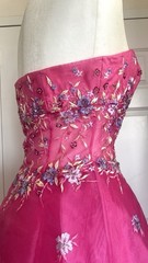 Fuchsia Strapless Floral Beaded Long Gown Dress Size 4