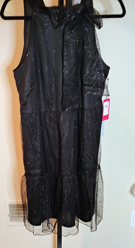 Vince Camuto Bow Glitter Tiered Cocktail Dress Black Size 10