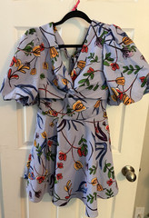 Unknown Factory Light Blue Floral Puff Sleeve Tie Back Short A-Line Dress M