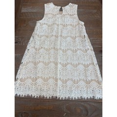 Speechless XS Cream Lace Sleeveless Mini Dress Fringe Hem Keyhole Back