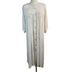 NEW POL Small White Crinkled Cotton Midi / Maxi Dress Sheer Embroidered BOHO