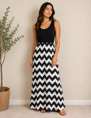 Eunice Lai XL Black White Chevron Sheer Maxi Dress Sleeveless NWT
