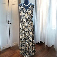 Rebecca B. Floral Maxi Dress Women&rsquo;s Size 10 Black Tan Boho Sleeveless Wrap