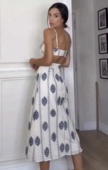 ZARA 2026 COTTON BLEND CUT OUT EMBROIDERED MIDI ECRU BLUE DRESS sz S