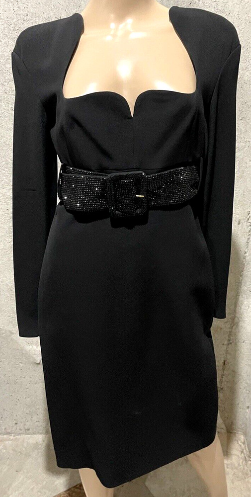 VERSACE 2021 Crystal Embellished Belted Black Silk Cocktail Dress US 4 6 / 40
