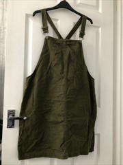 LADIES – Khaki Green Denim Dungaree Pinafore Dress – TU – Size 14 – BX113