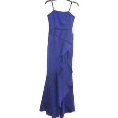 Xscape Strapless Side Ruffle Drape Scuba Crepe Gown in Marine Blue Size 6 $239