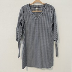 Women&rsquo;s Wrapper Blue Plaid Shirt Dress Size S Relaxed Fit 3/4 Sleeve Short Dress