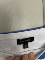 Talbots Mediterranean Coastal Scene Linen Blend Shift Dress Blue White Size 14