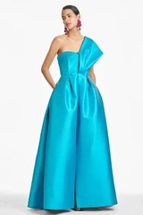 Sachin & Babi Clarissa One Shoulder Aqua Full Skirt Ballgown Size 4 $1195